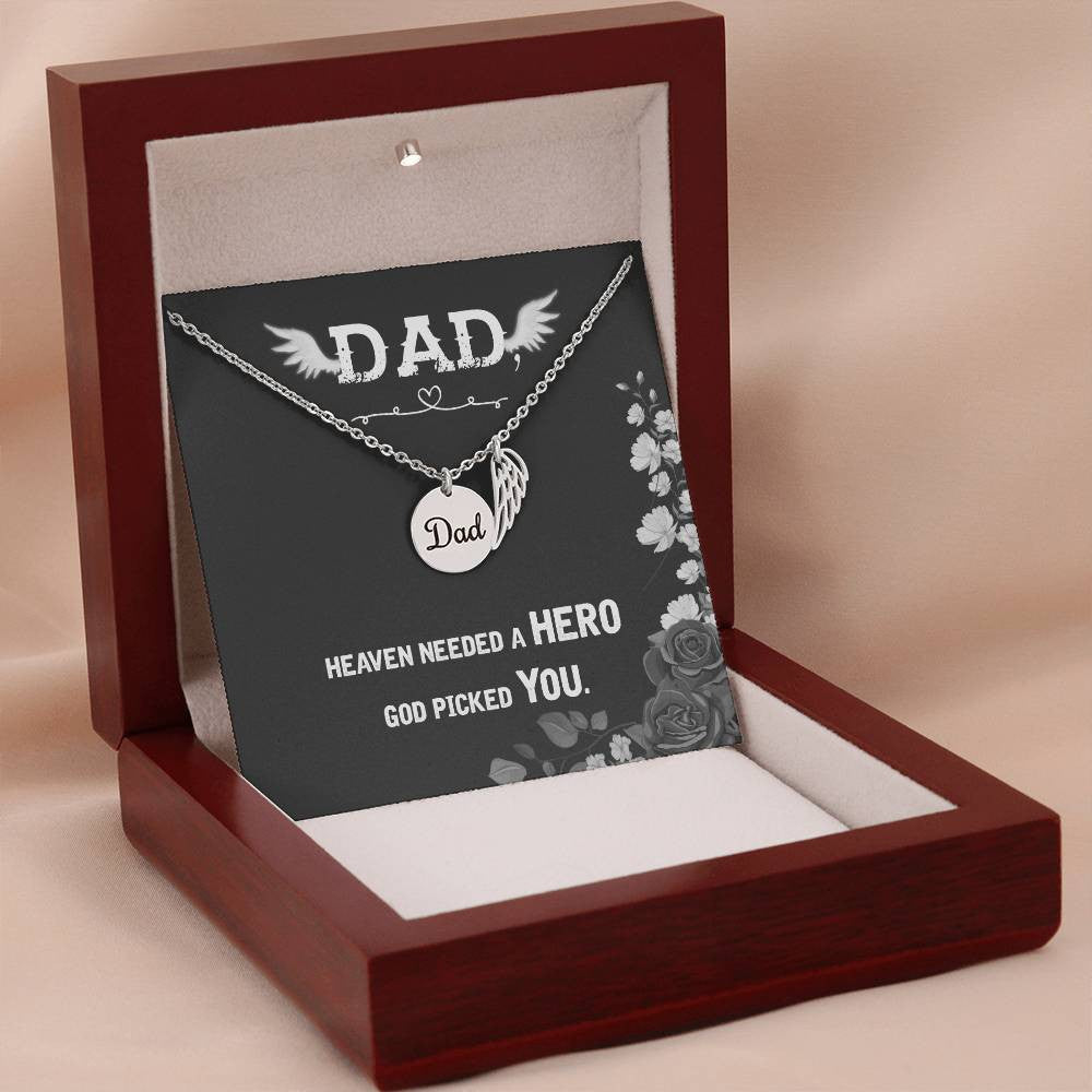 Dad Memorial Necklace Angel Wing Charm -Heaven needed a hero-[Heartfelt Family Gift]
