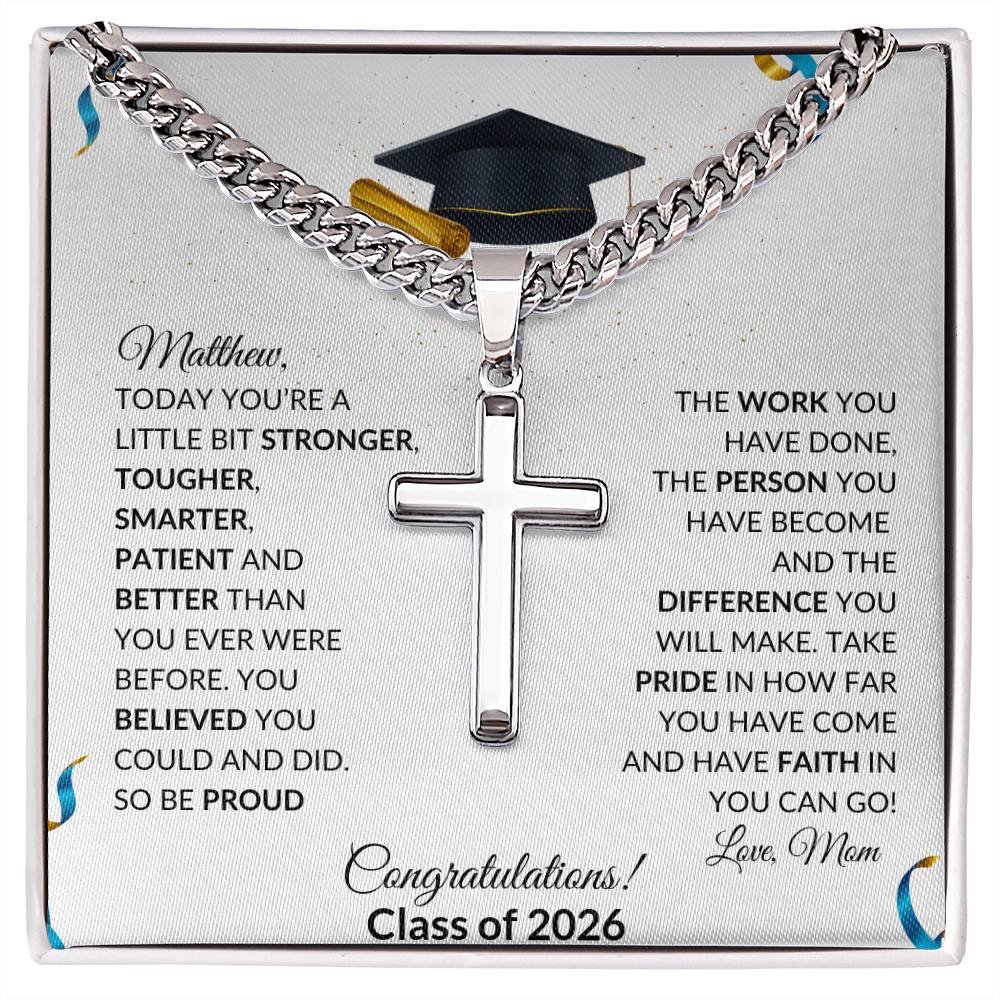 Graduation Cross Necklace Gift with Cuban Link Chain