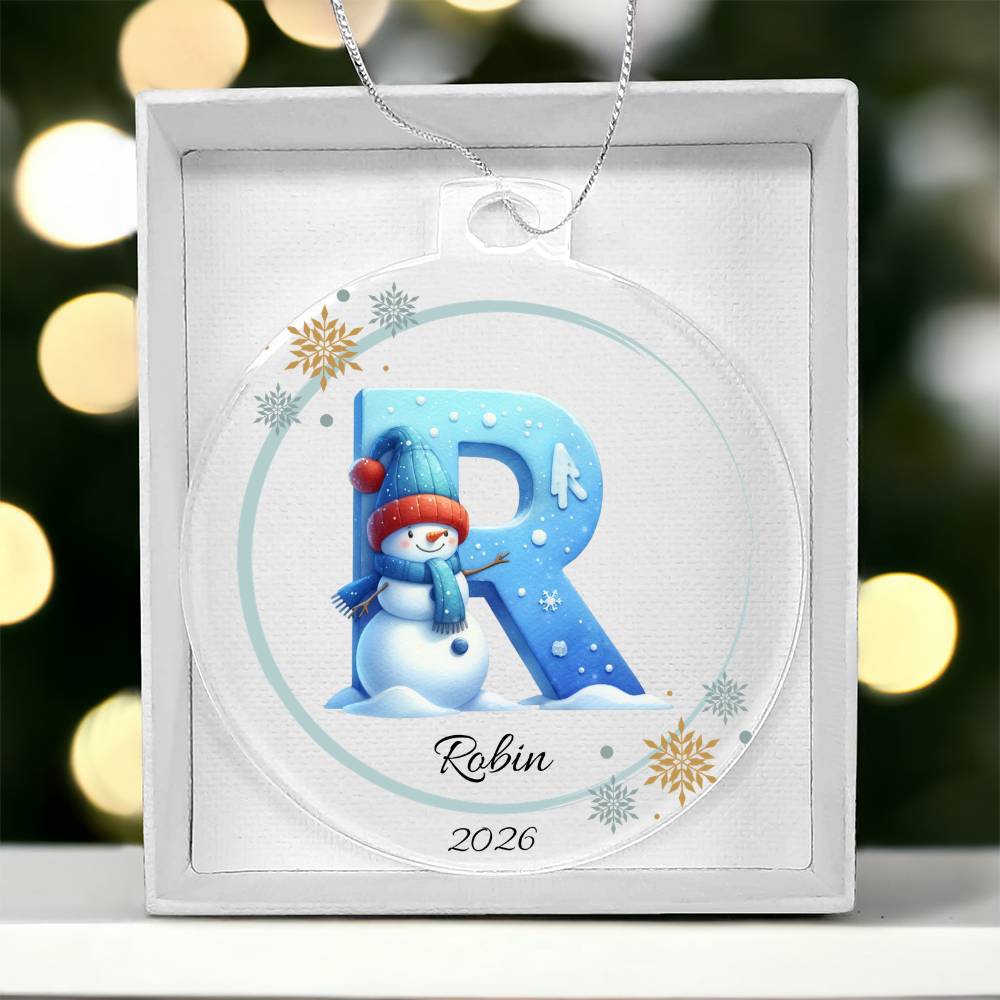 Snowman Letter Initial Acrylic Christmas Ornament