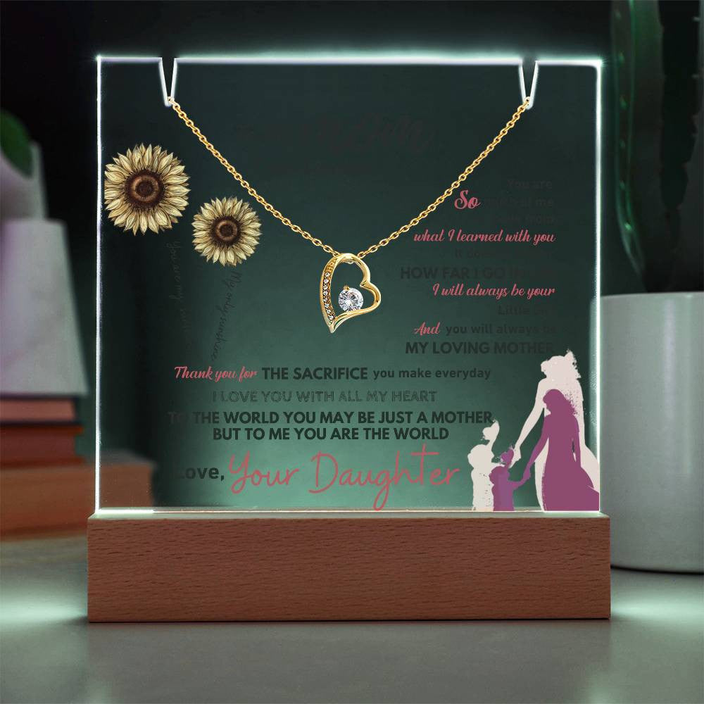 Mom  LED Acrylic Heart Necklace & Plaque Gift Set-[Heartfelt Family Gift]