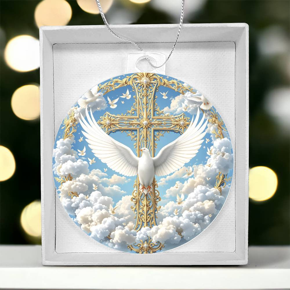 Cross and Dove Clear Acrylic Christmas Ornament-[Heartfelt Family Gift]