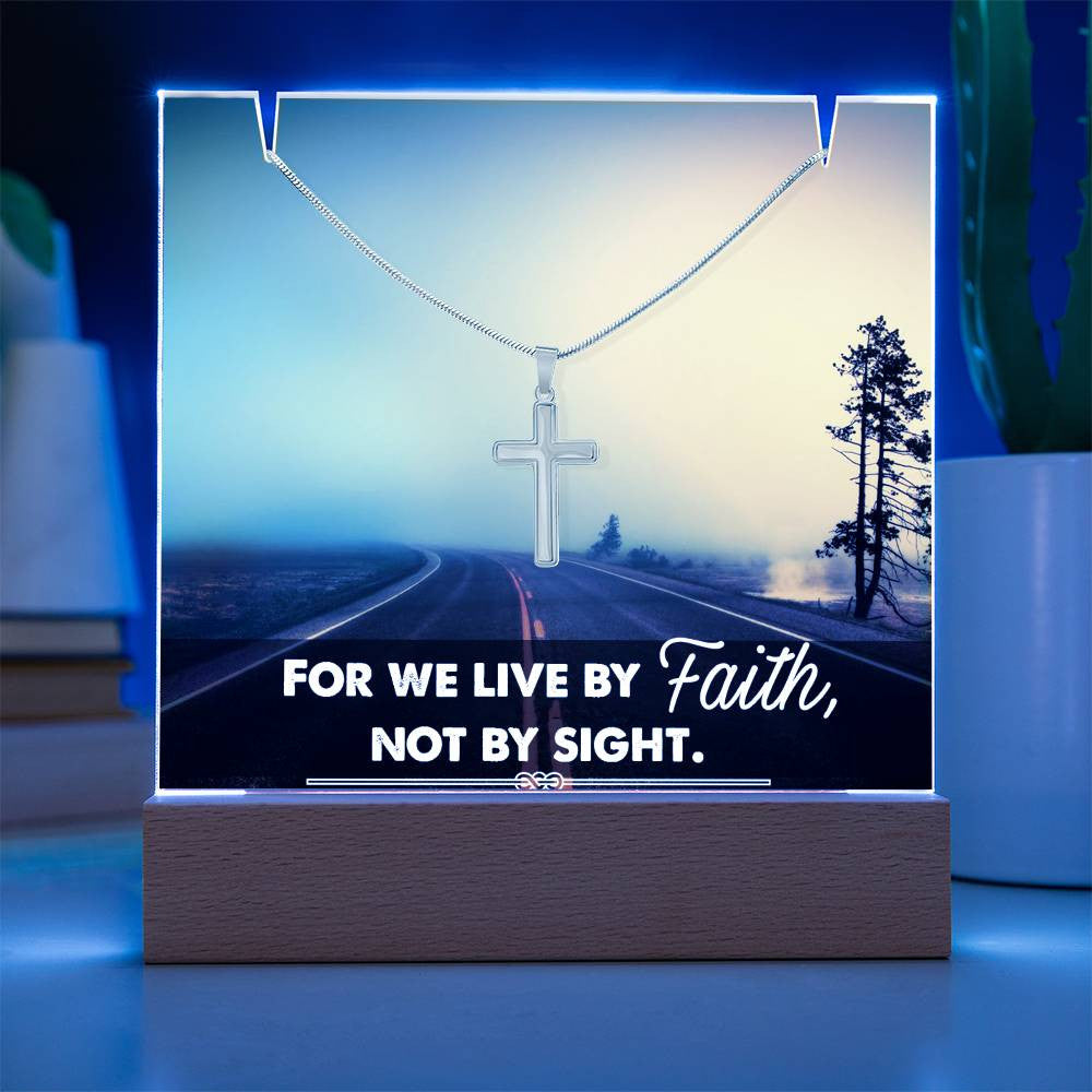 For We Live by Faith Religious Plaque & Cross Gift Set-[Heartfelt Family Gift]