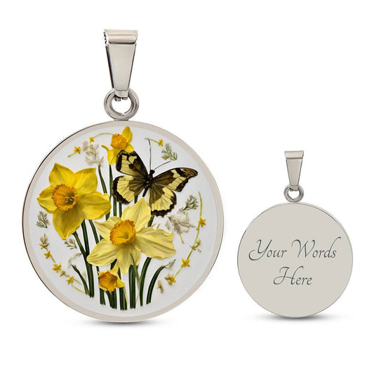 Floral Necklace March Birth Month Flower Daffodils Butterfly-[Heartfelt Family Gift]