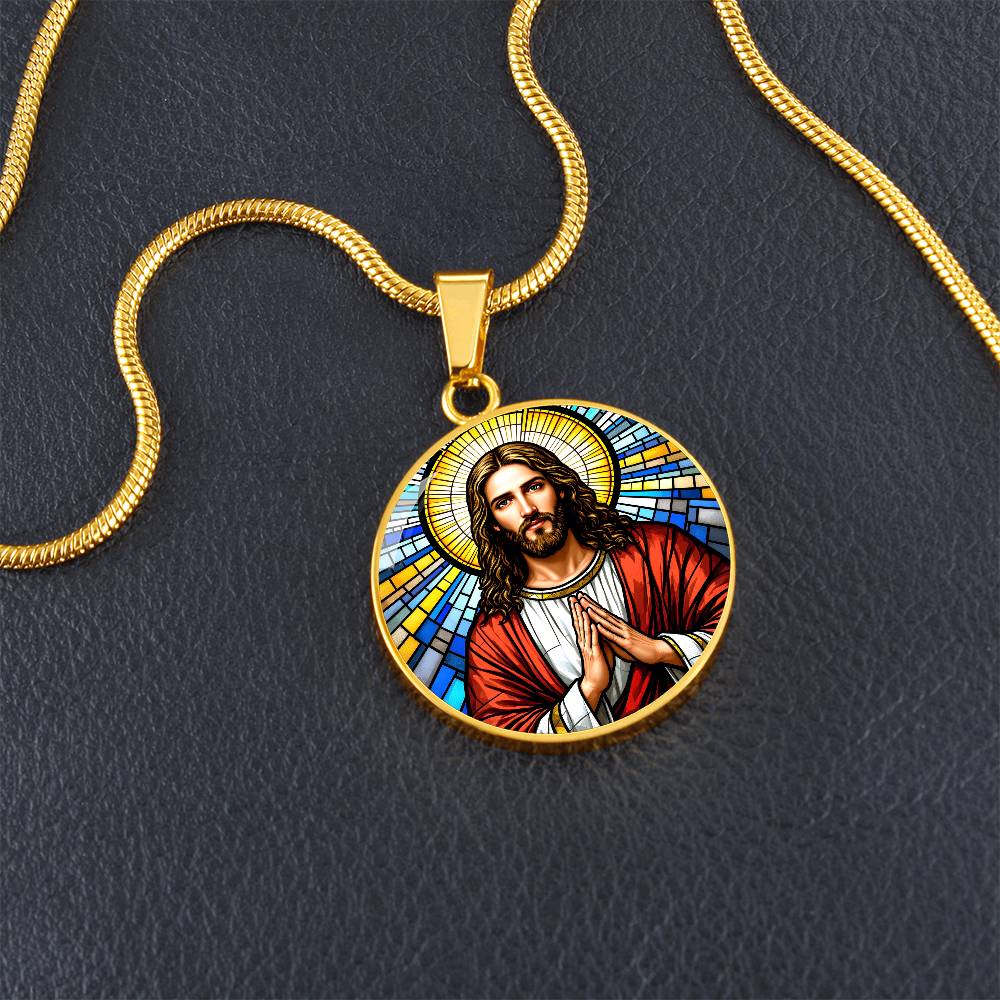 Personalized Jesus Faux Stain Glass Pendant Necklace