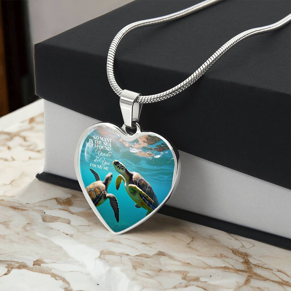 So Many In The Sea Turtles Heart Necklace with Engraving-[Heartfelt Family Gift]
