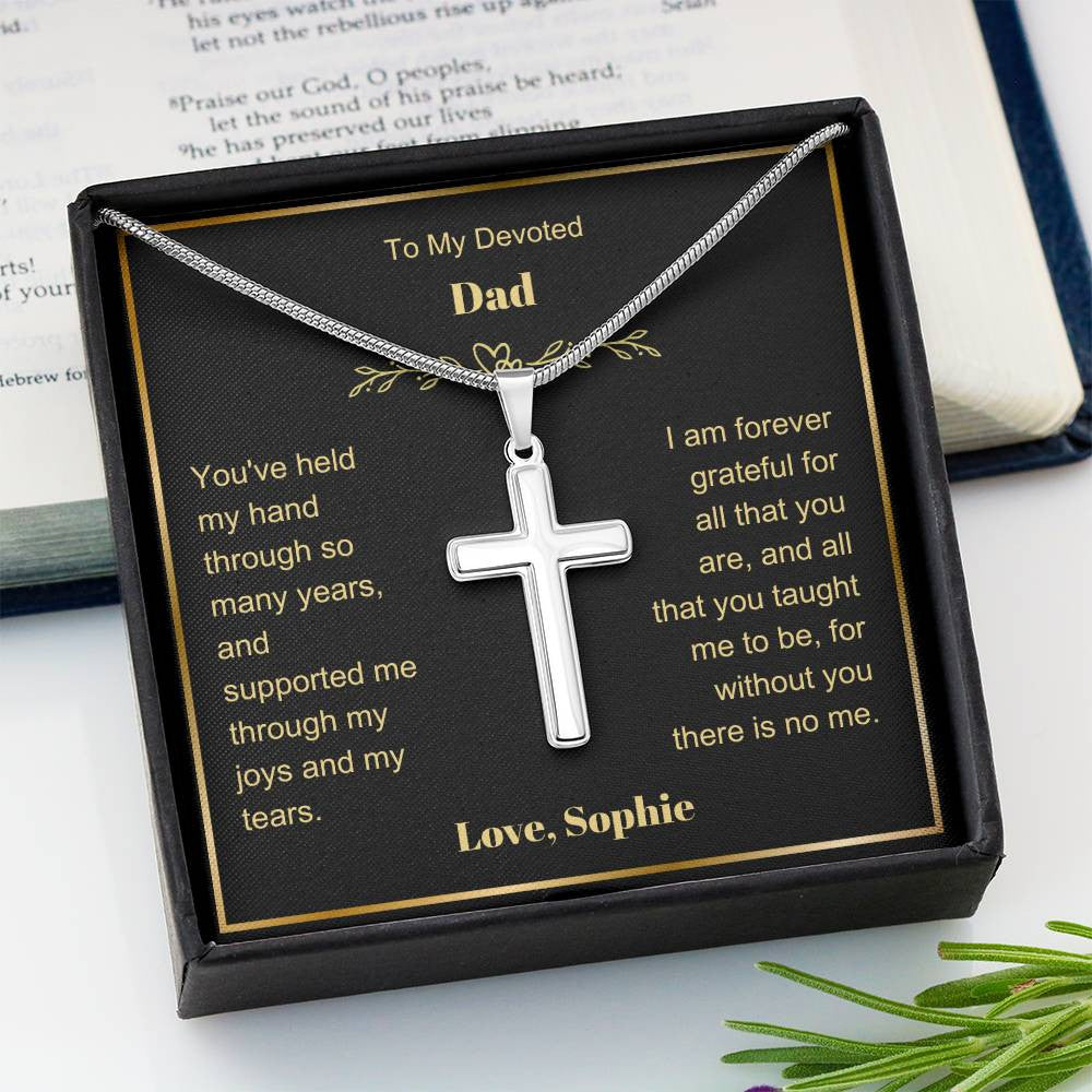 Dad Engraved Cross Necklace-[Heartfelt Family Gift]
