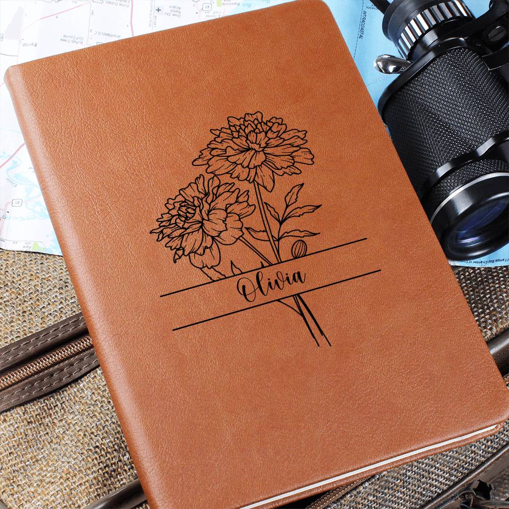 Personalized Vegan Leather Journal with Custom Birth flower