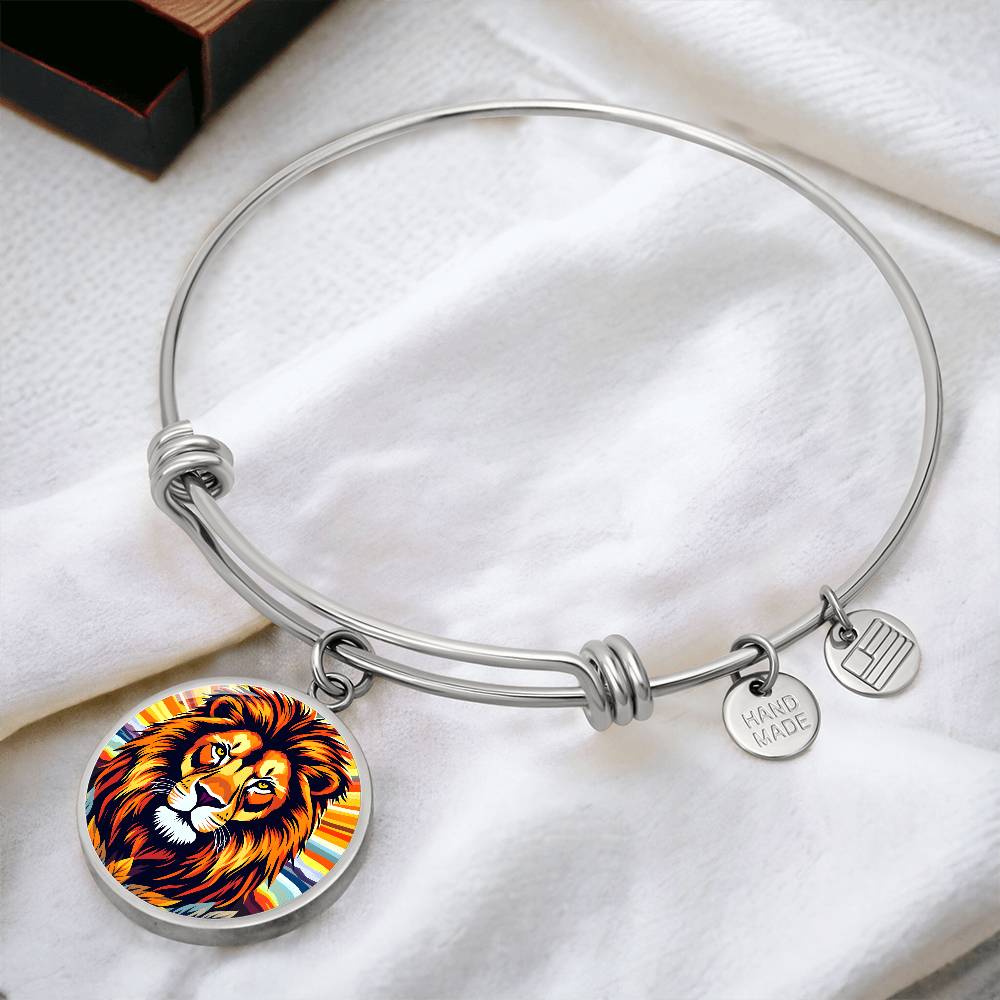 Engraved Lion Pendant  Necklace or Bracelet, Personalized Animal Jewelry