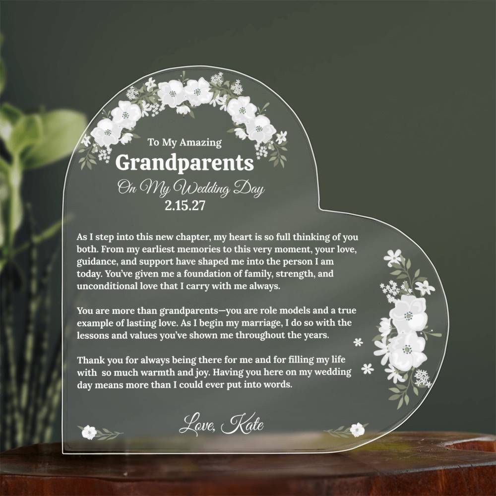 To My Grandparents On My Wedding Day Acrylic Heart Block