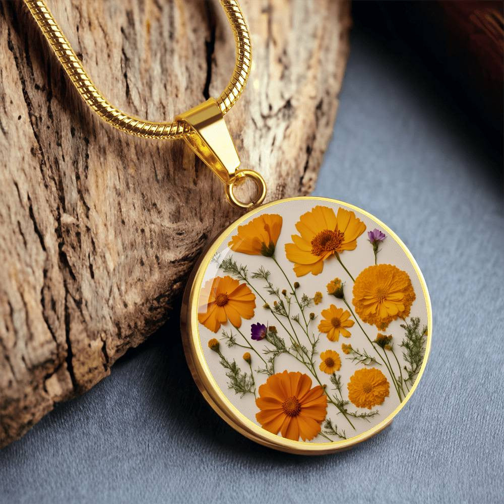 October Birth Month Flower Necklace Marigolds and Cosmos Pendant-[Heartfelt Family Gift]