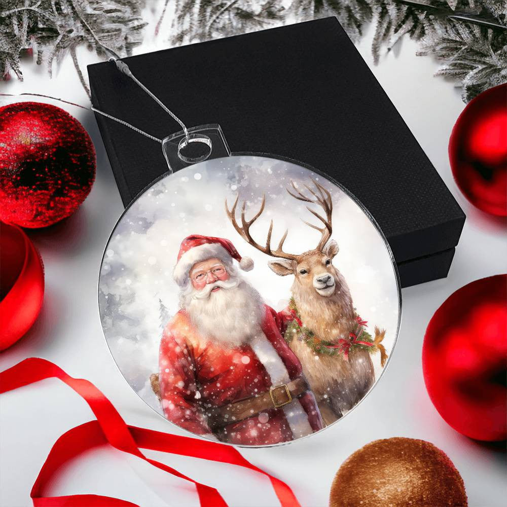 Santa Reindeer Acrylic Christmas Ornament-[Heartfelt Family Gift]