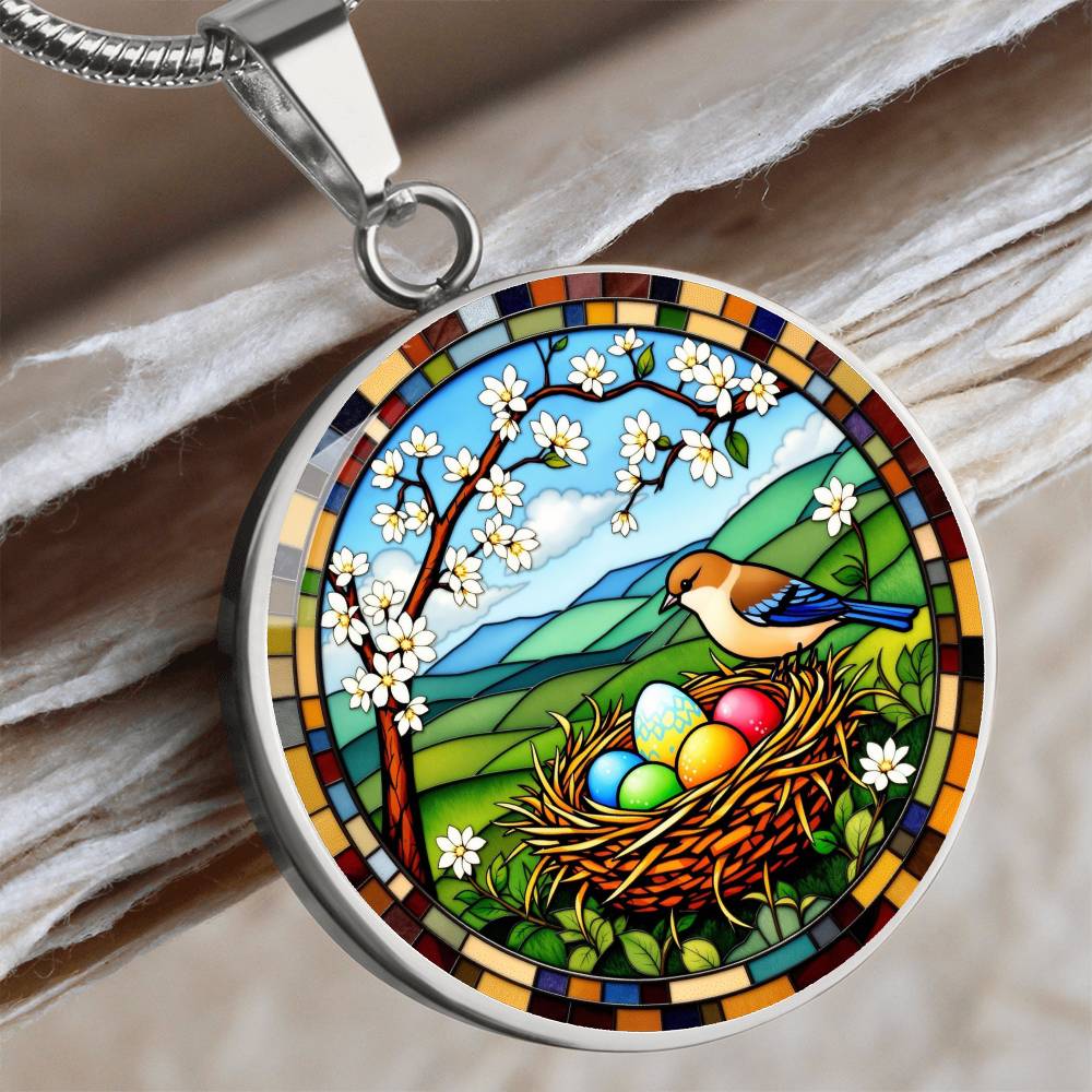 Floral Bird Nest Necklace with Engraving