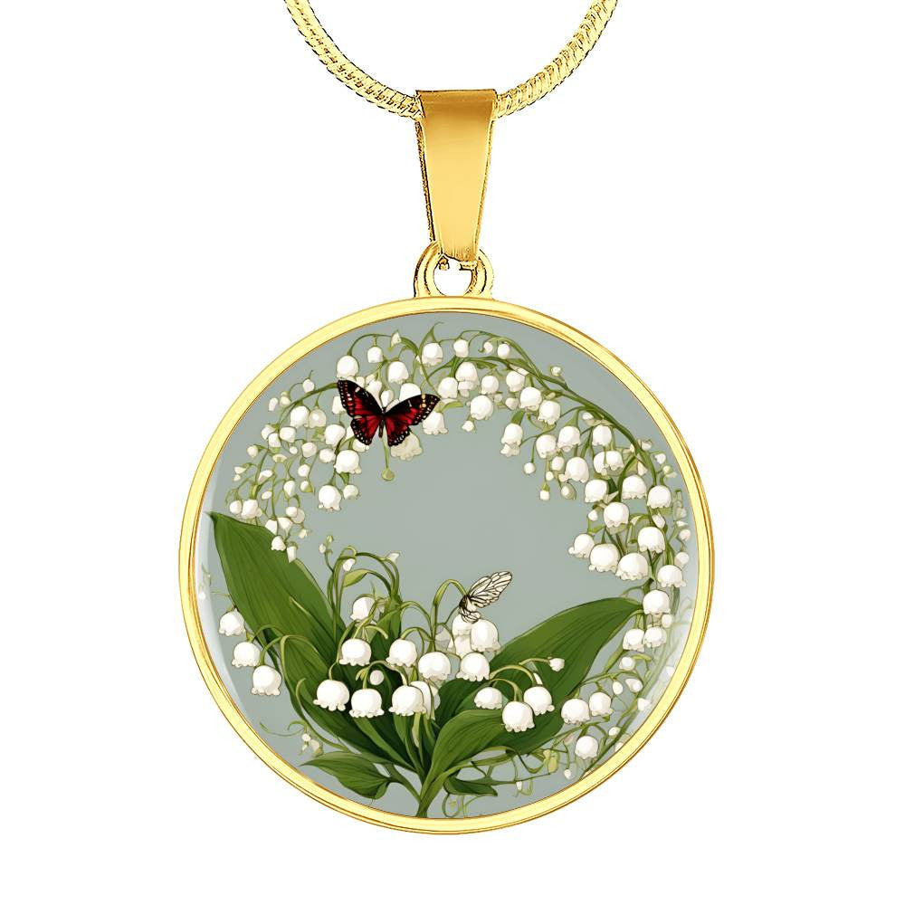 May Birth flower Necklace with butterfly and Lily of the valley-[Heartfelt Family Gift]