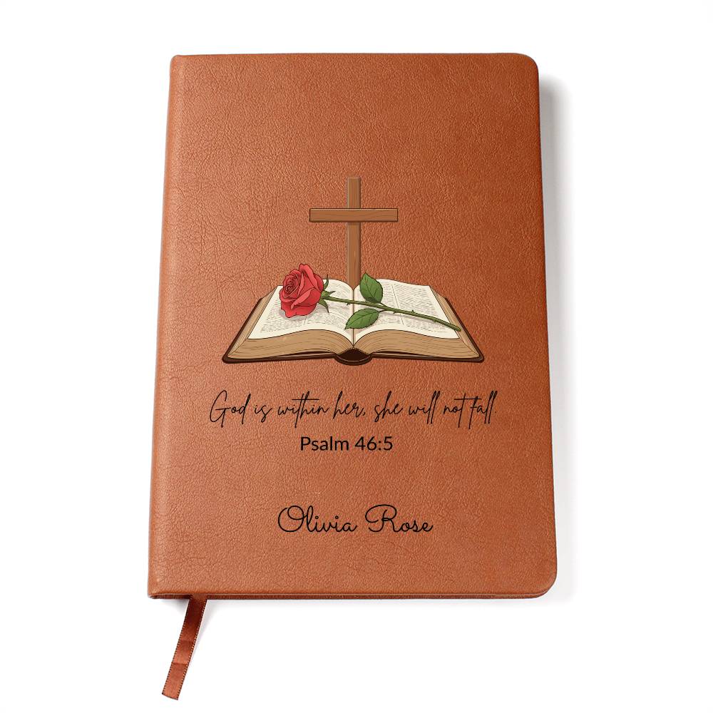 Personalized Bible Verse Journal, Psalm 46:5, Leather Notebook, Christian Gift for Women, Custom Name Scripture Keepsake