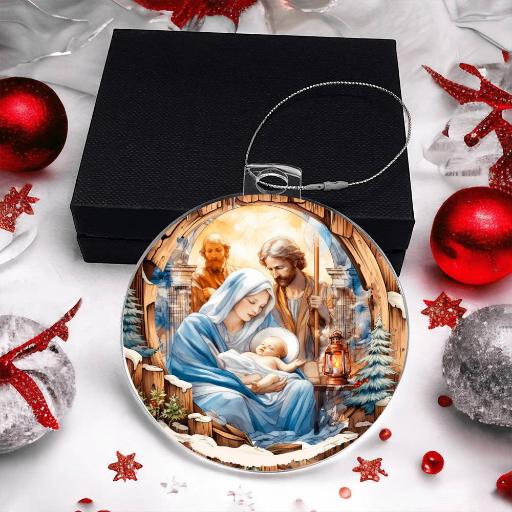 Baby Jesus in Manger Acrylic Christmas Ornament-[Heartfelt Family Gift]