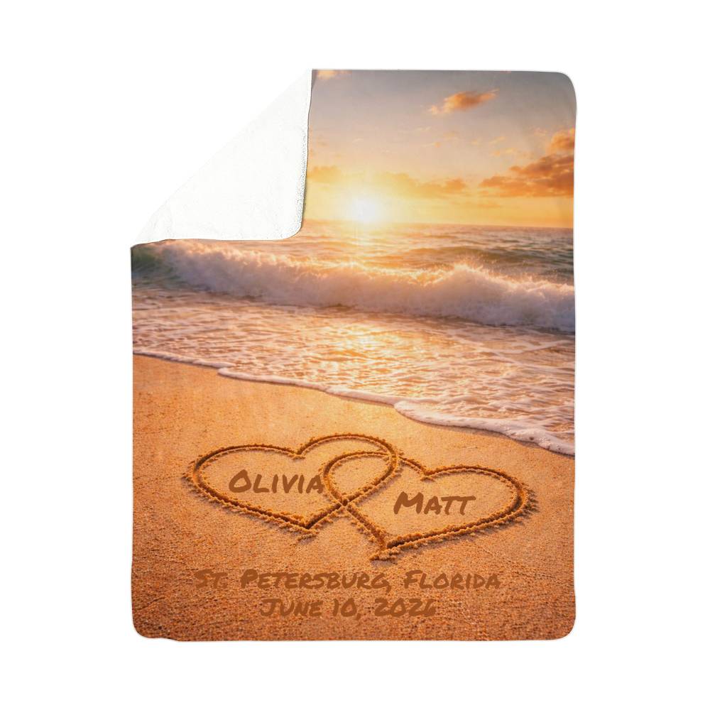 Names In The Sand Beach Wedding Anniversary Sherpa Fleece Blanket