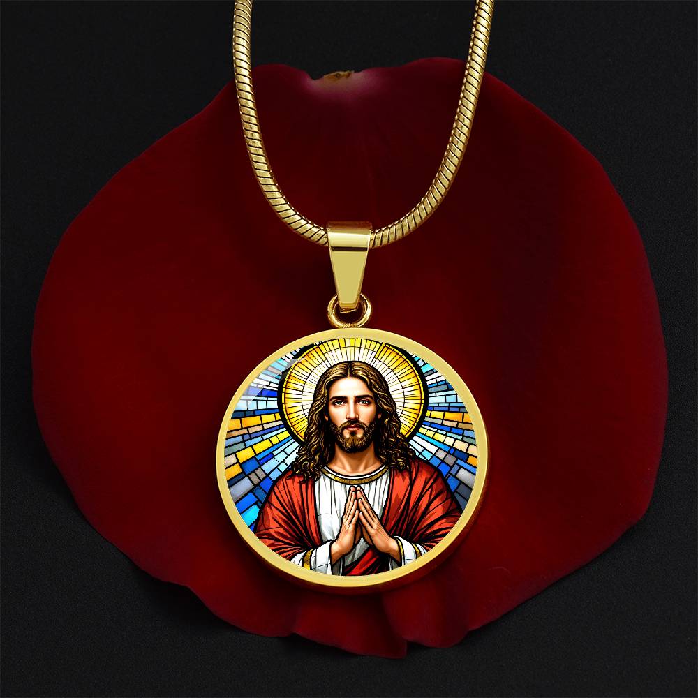 Personalized Jesus Faux Stain Glass Pendant Necklace