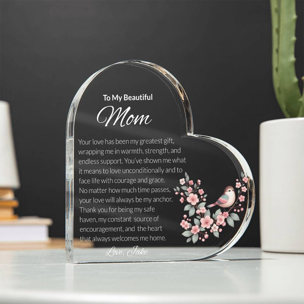 Mom Acrylic Heart Plaque