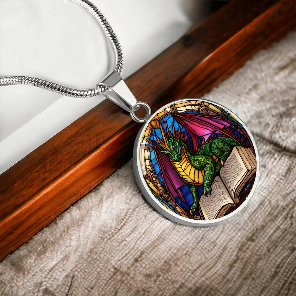 Dragon Round Pendant Necklace in Gold or silver-[Heartfelt Family Gift]