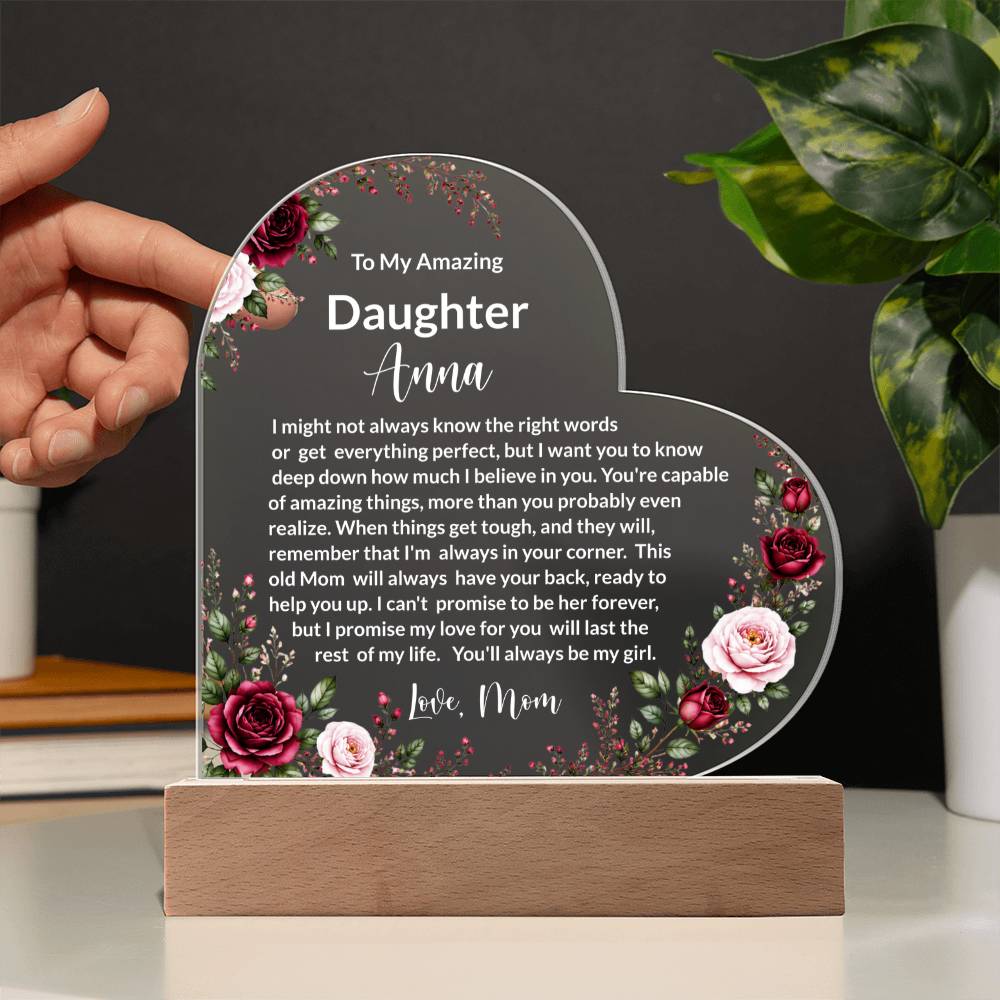 Daughter LED Acrylic Heart Plaque Gift