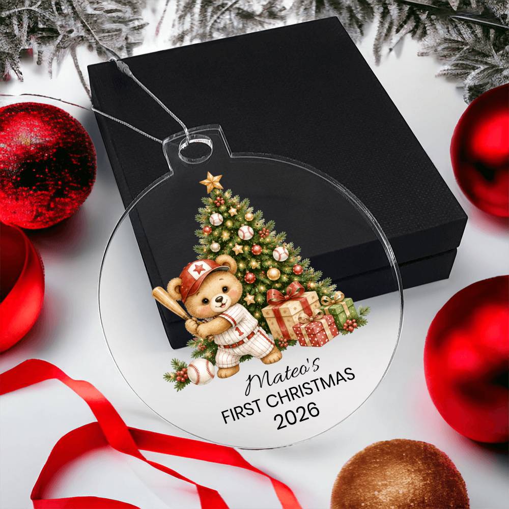 Baseball Bear Kids Christmas Ornament