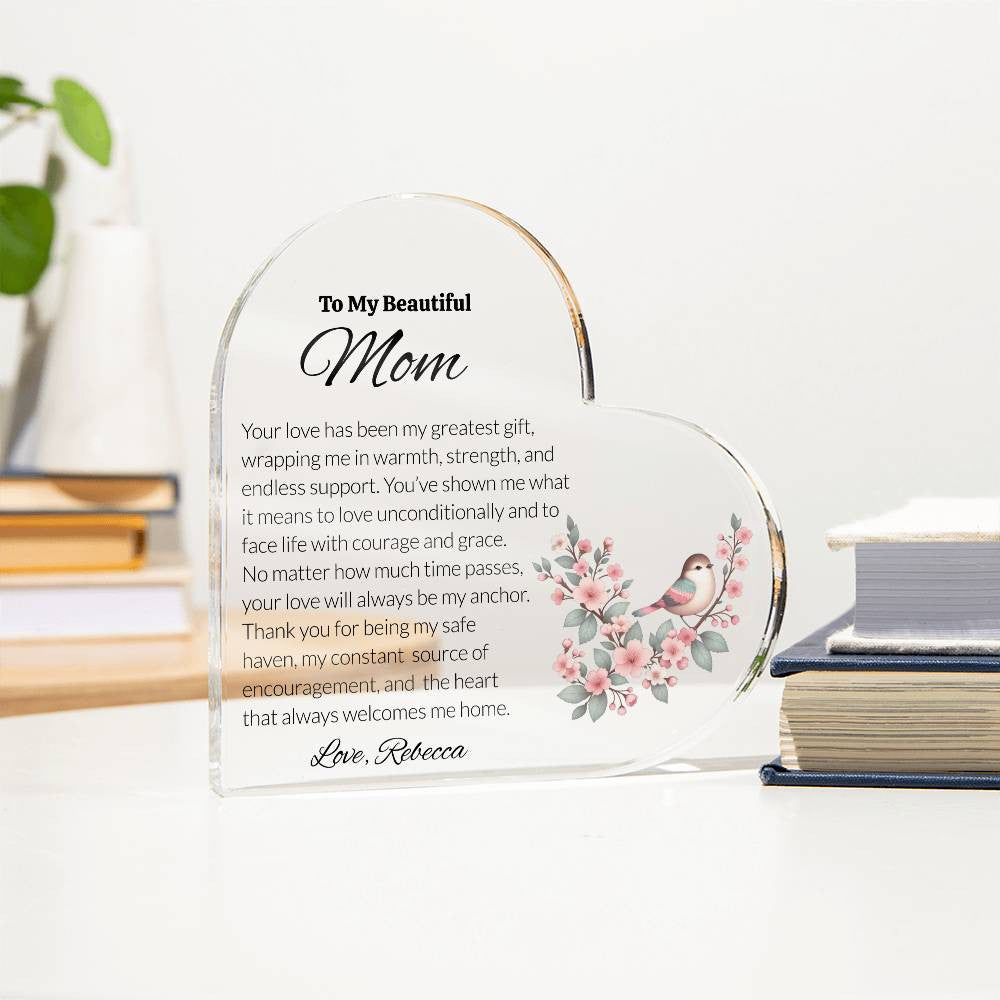 Mom Acrylic Heart Plaque