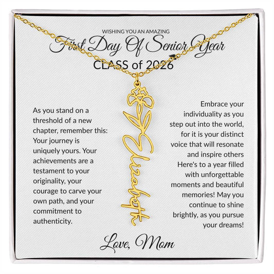 First Day of Senior Year Class of 2026 Flower Name necklace