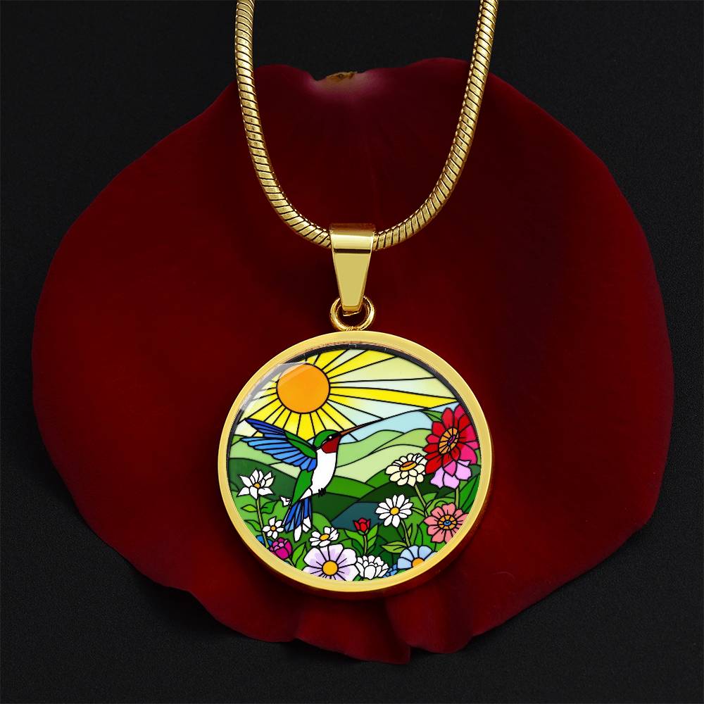 Hummingbird Necklace, Floral Pendant, Gift for Nature Lovers, Vibrant Jewelry, Artistic Necklace, Summer Accessory, Nature Inspired Necklace