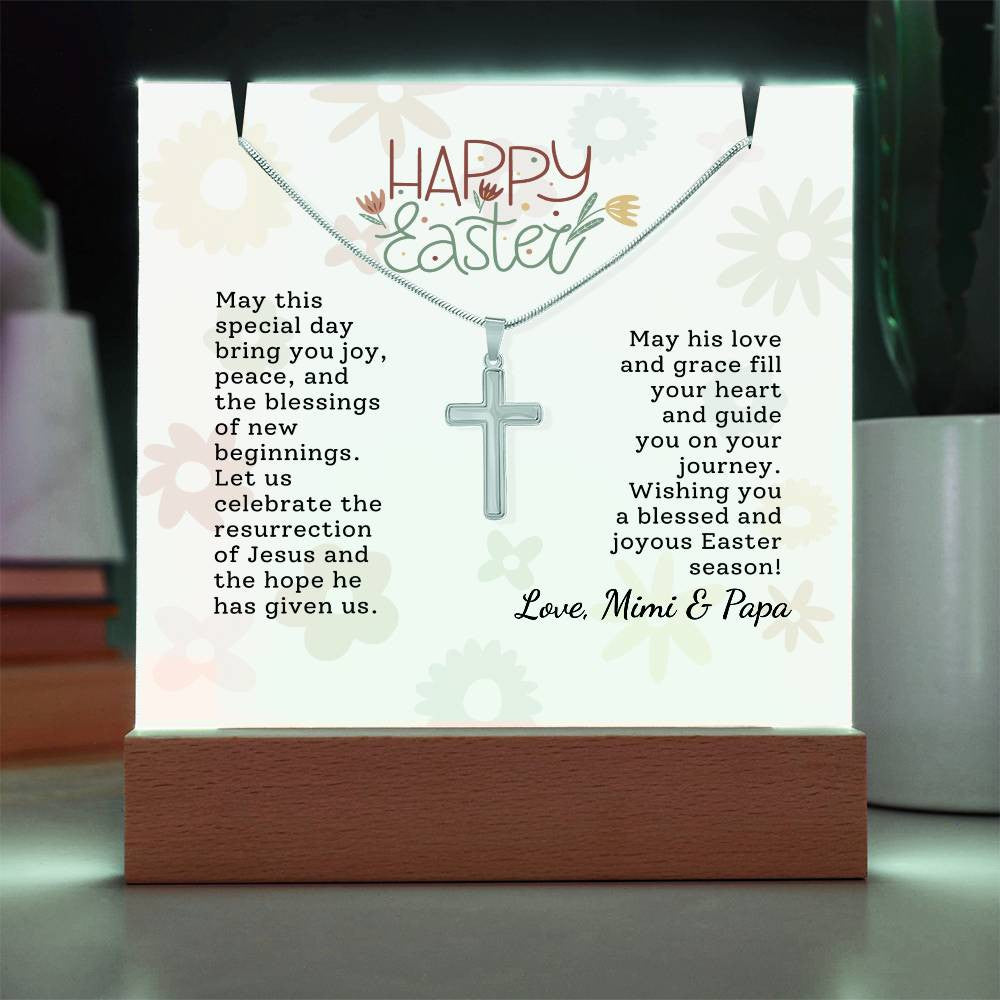 Easter Gift Cross Necklace with Lighted Acrylic Sign