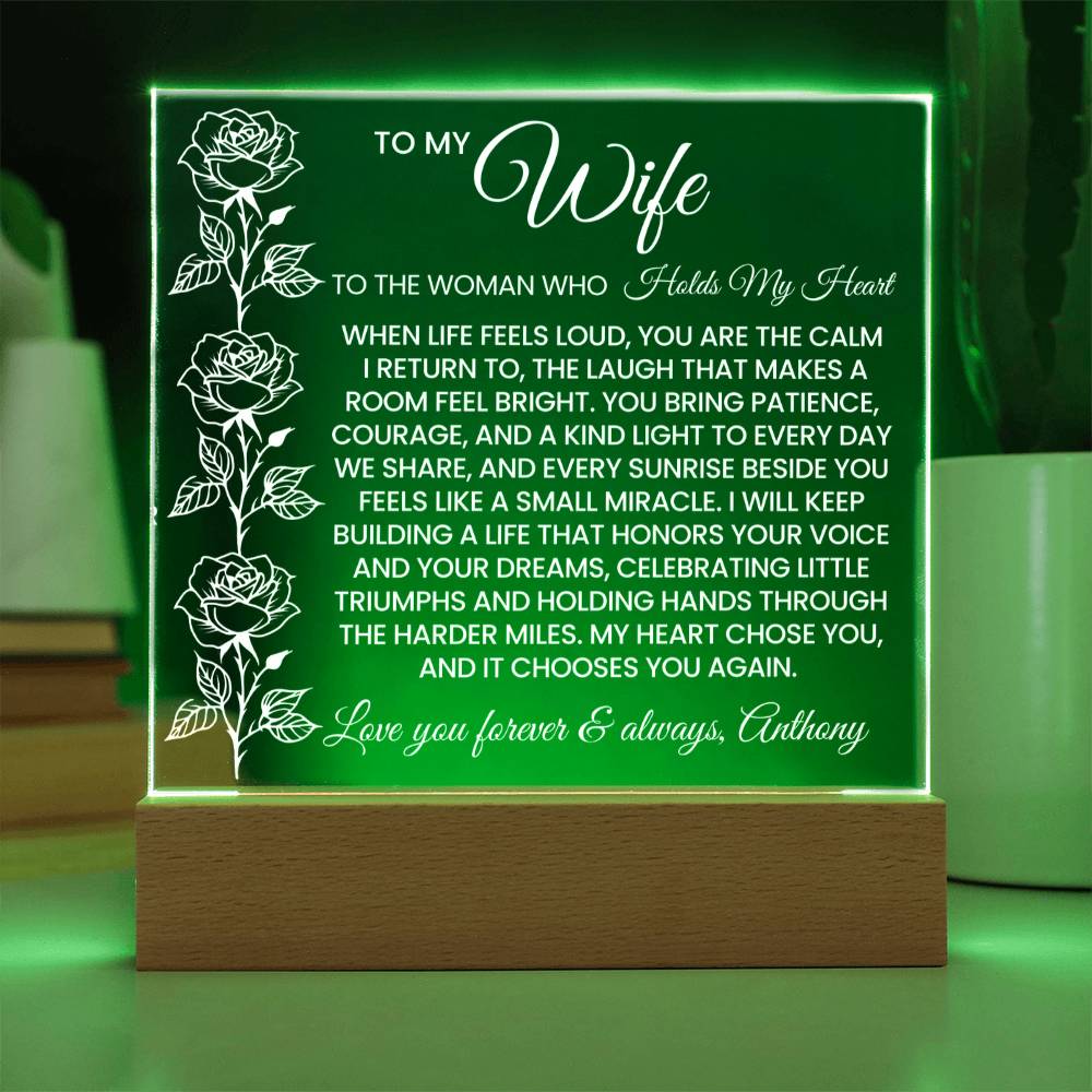 Wife Roses Lighted Plaque Gift