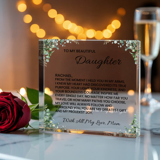 Personalized Acrylic Daughter Plaque Gift, Custom Mother Daughter Keepsake, Sentimental Gift for Daughter, Unique Birthday Present
