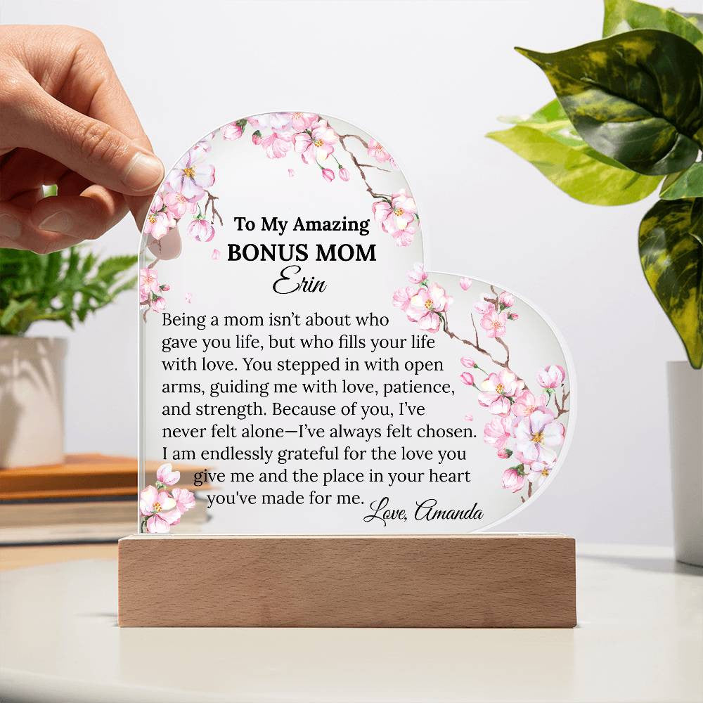 Bonus Mom Acrylic Heart Plaque