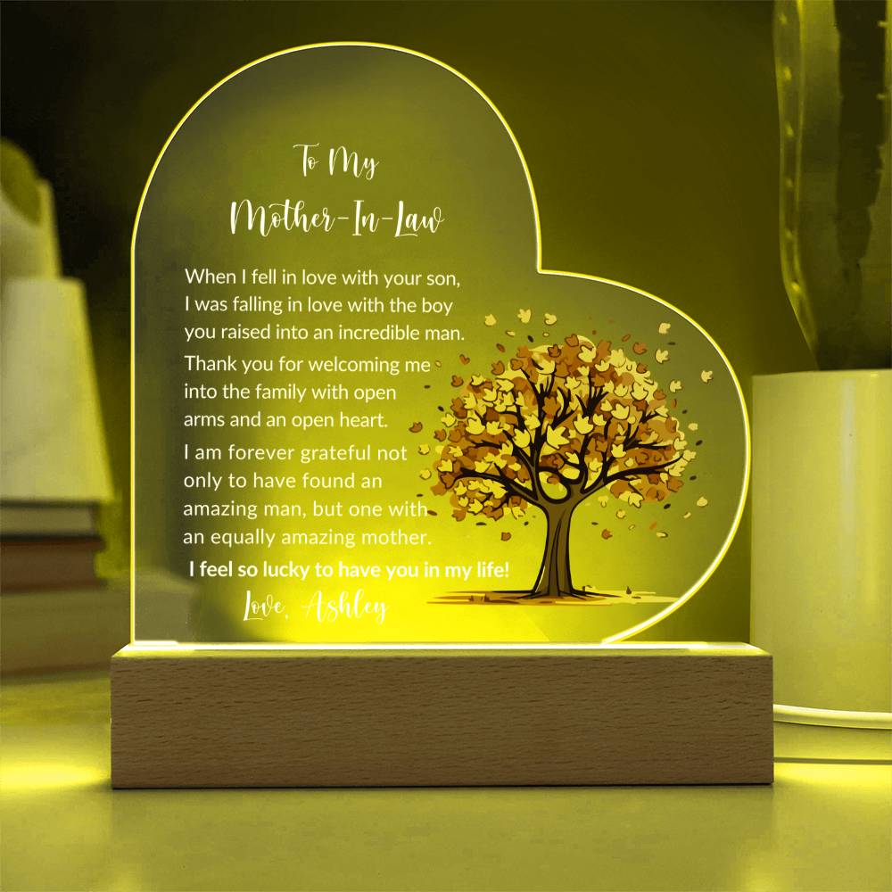 Mother In Law Acrylic Heart Plaque Gift