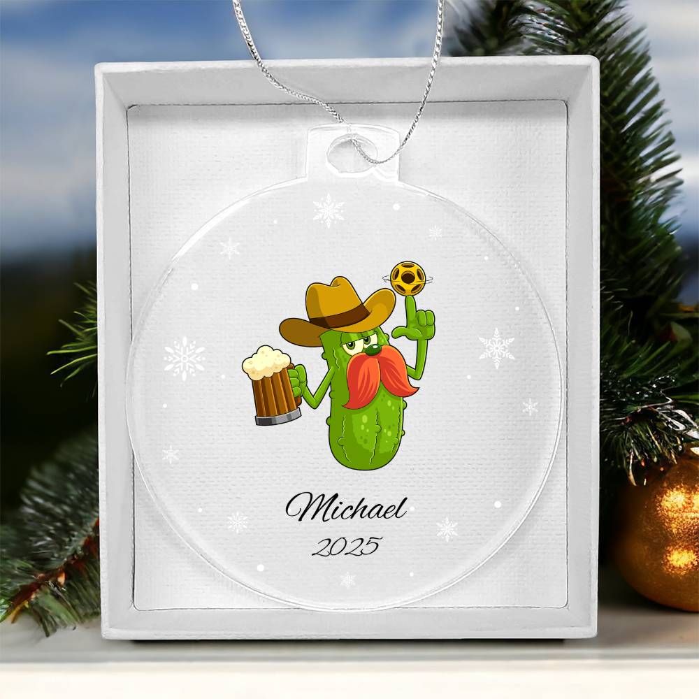 Pickleball Cowboy Beer Christmas Ornament