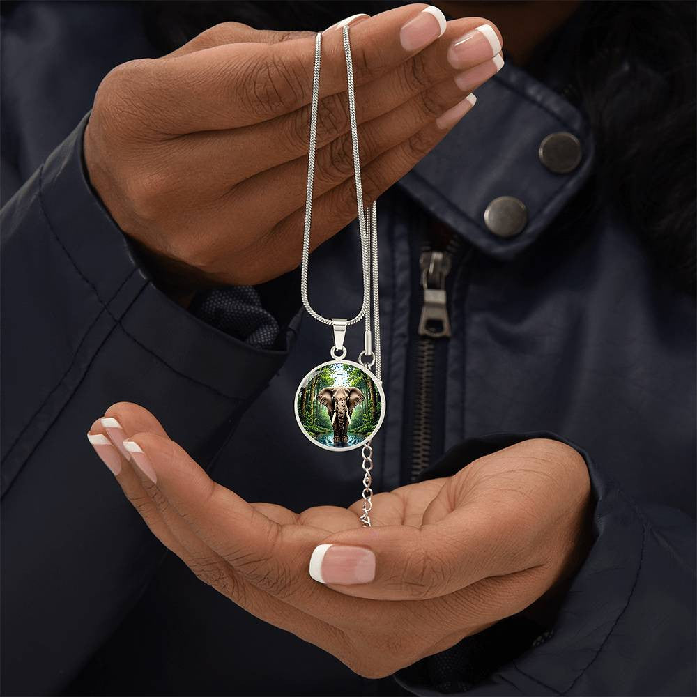 Elephant Circle Necklace with Engraving-[Heartfelt Family Gift]
