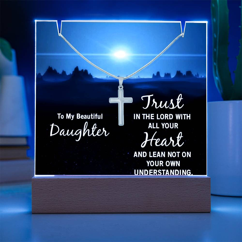 Daughter Trust in the Lord Religious Plaque & Cross Gift Set-[Heartfelt Family Gift]