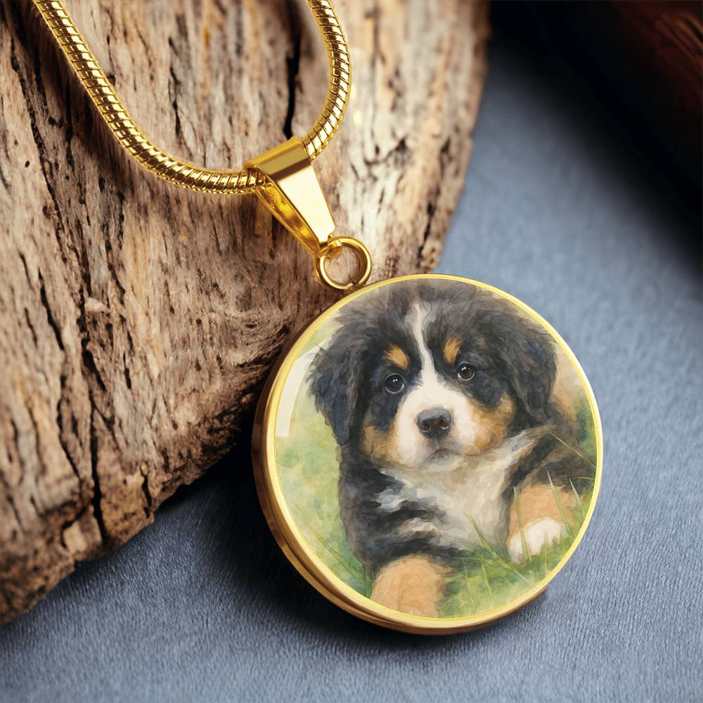 Personalized Watercolor Dog Portrait Necklace with Engraving