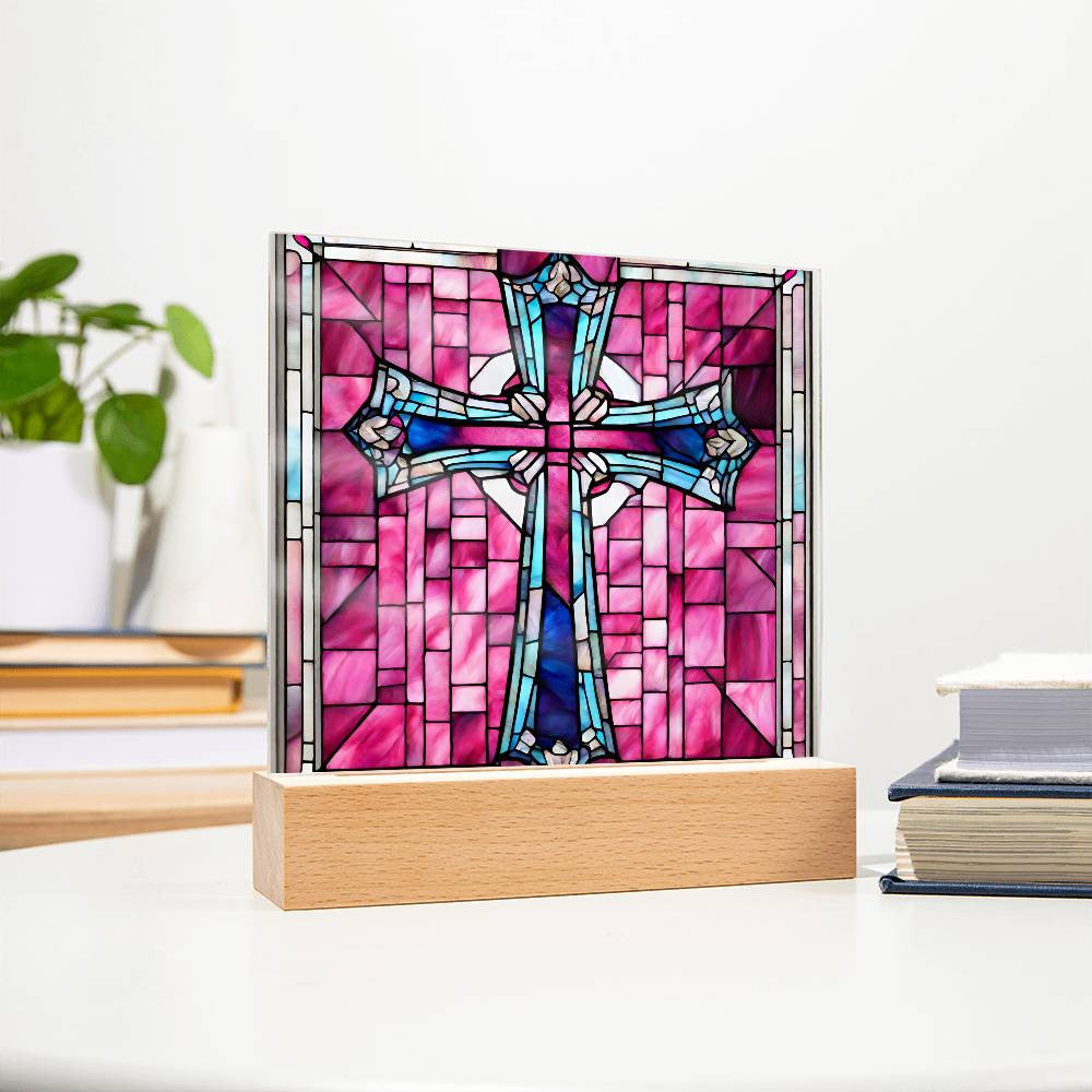 Faux Stained Glass Cross Acrylic Plaque Gift for Girl-[Heartfelt Family Gift]