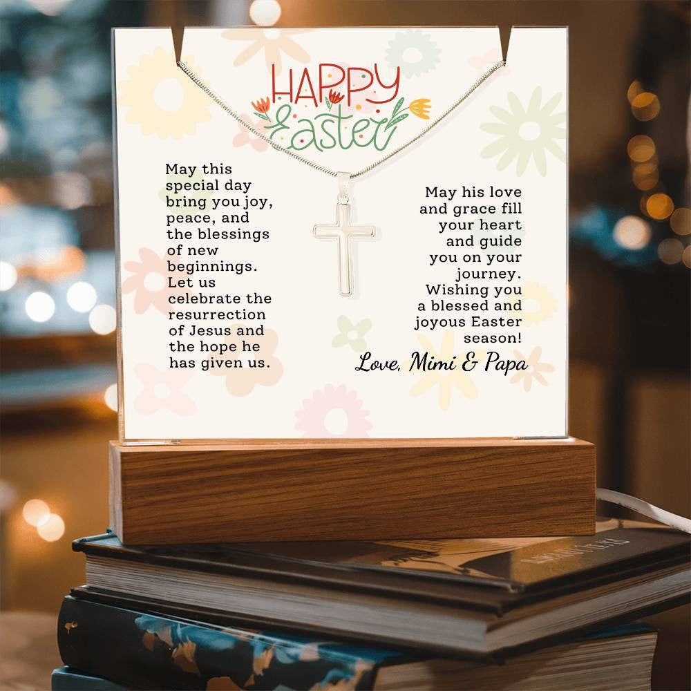 Easter Gift Cross Necklace with Lighted Acrylic Sign