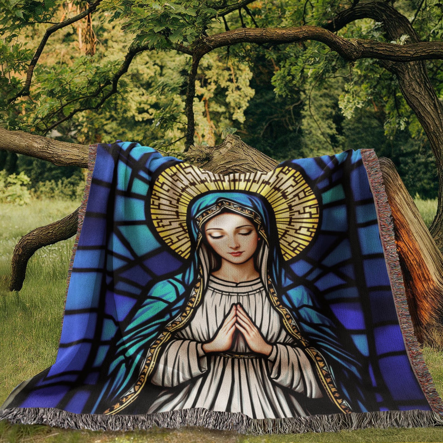 Mother Mary Woven Cotton Throw Blanket-[Heartfelt Family Gift]