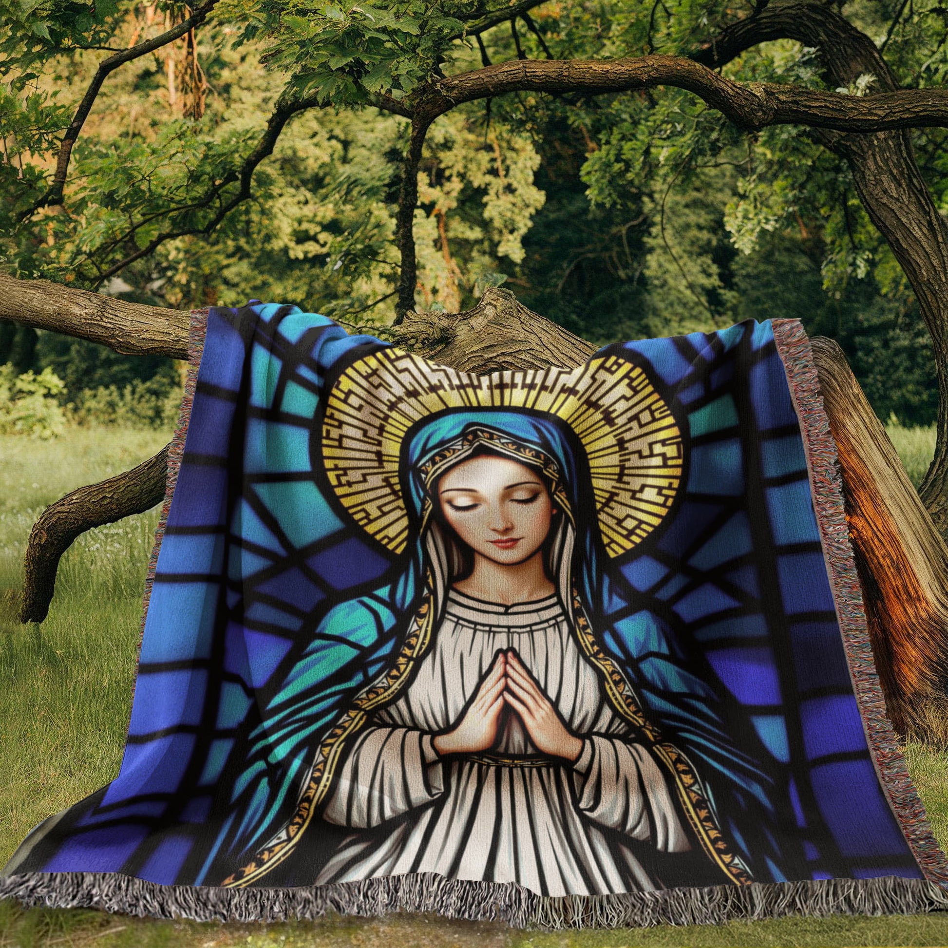 Mother Mary Woven Cotton Throw Blanket-[Heartfelt Family Gift]