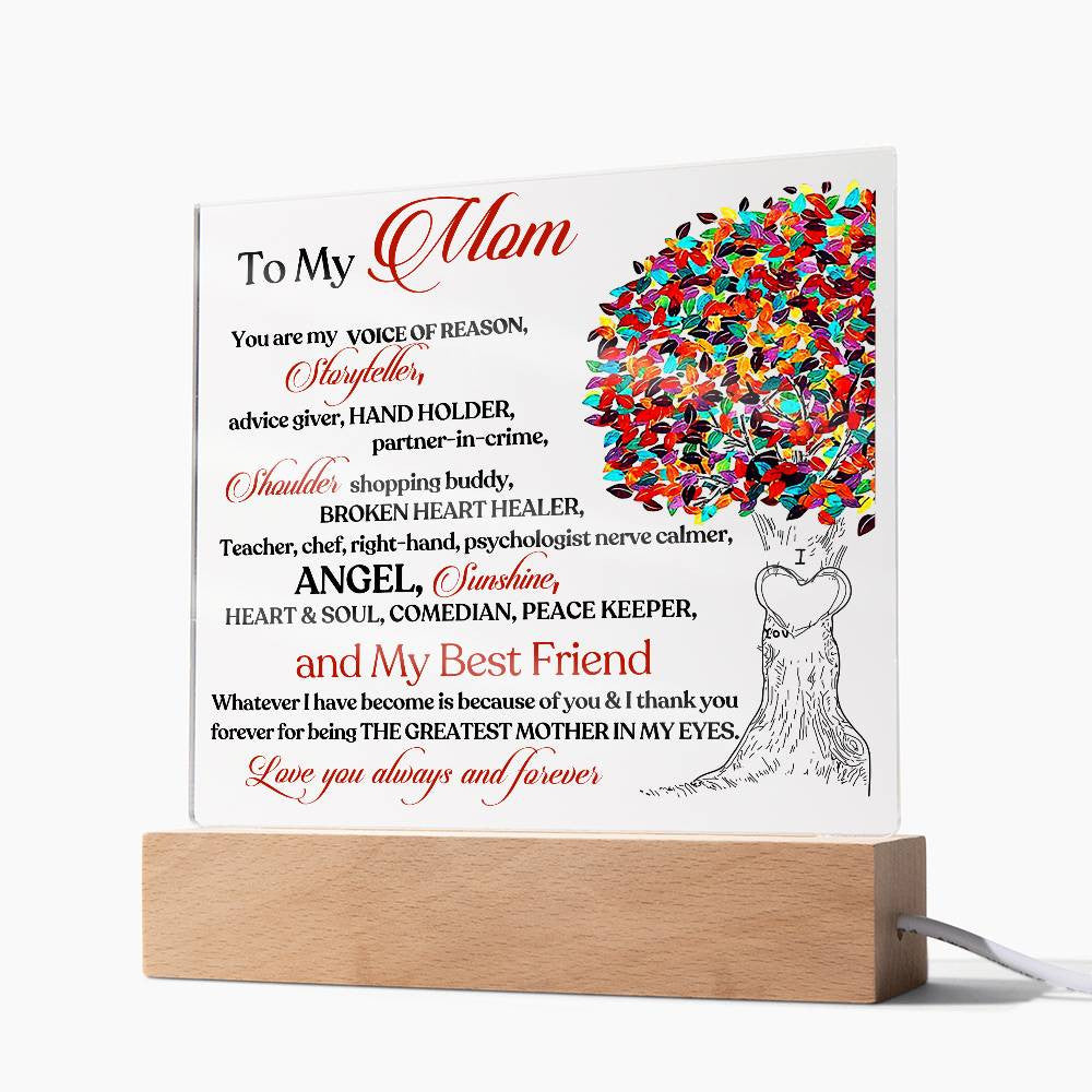 To My Mom LED Acrylic Heart Plaque