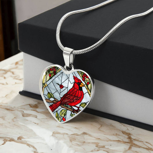 Cardinal Heart Necklace with Engraving-[Heartfelt Family Gift]