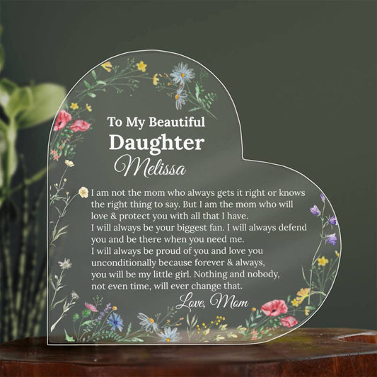 To My Daughter Heart Plaque Gift from mom