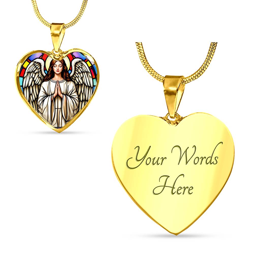 Guardian Angel Faux Stain Glass Pendant Necklace