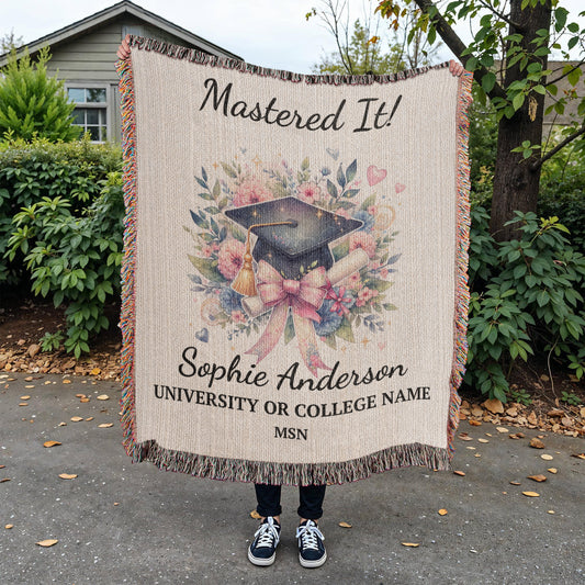 Personalized Masters Degree Woven Throw Blanket MSN MBA-[Heartfelt Family Gift]