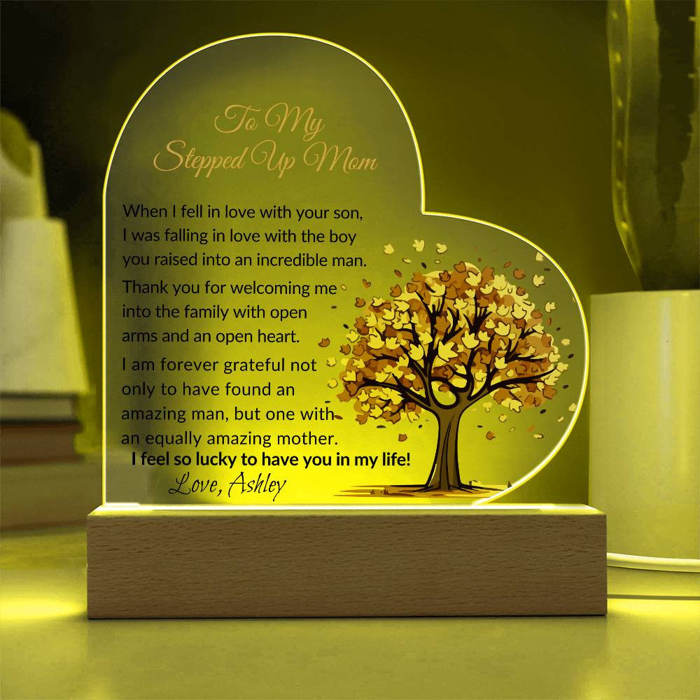 Stepped Up Mom Acrylic Heart Plaque Gift-[Heartfelt Family Gift]