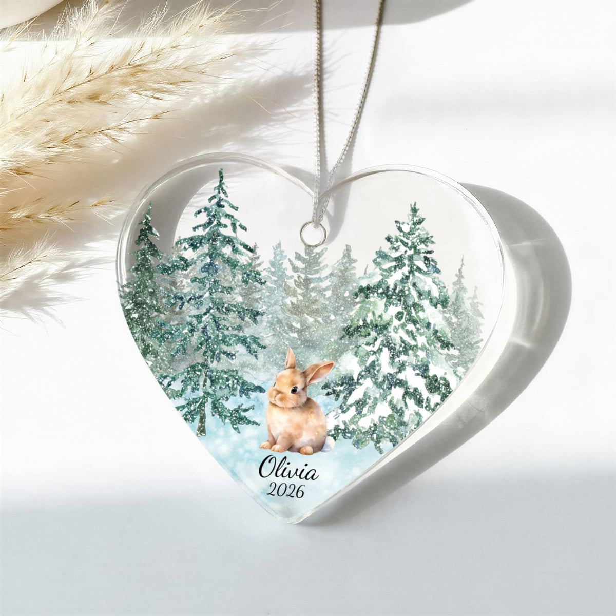 Bunny Woodland Heart Christmas Ornament for Kids