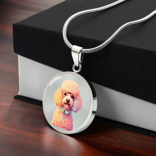Watercolor Poodle Necklace or Bangle Charm Bracelet, Poodle Jewelry, Poodle Charm, Gift for Dog Lover, Poodle Lover Gifts, French poodle, Personalized engraved round pendant-[Heartfelt Family Gift]