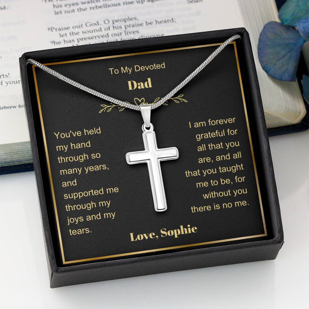 Dad Engraved Cross Necklace-[Heartfelt Family Gift]
